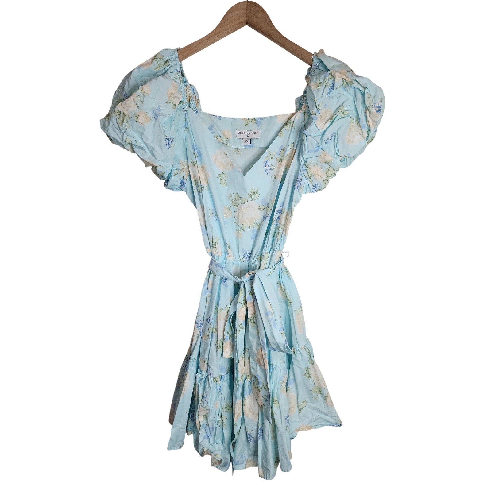 Loveshackfancy X Target Dress Women's 10 Floral Puff Sleeve Blue
